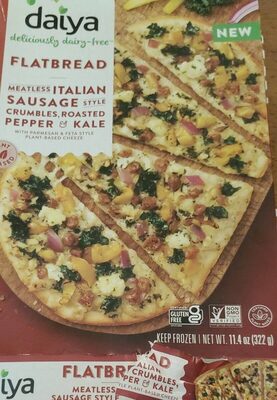 Meatless Italian Sausage Style Crumbles, Roasted Pepper & Kale With Parmesan & Feta Style Plant-Based Cheeze Flatbread Pizza, Meatless Italian Sausage Style Crumbles, Roasted Pepper & Kale