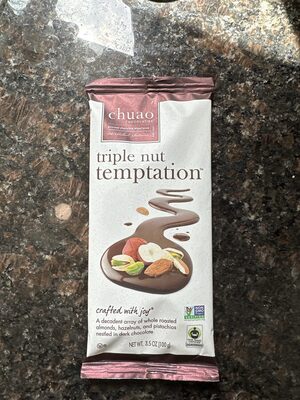 Triple Nut Temptation A Decadent Array Of Whole Roasted Almonds, Hazelnuts, And Pistachios Nestled In Dark Chocolate Bar, Triple Nut Temptation