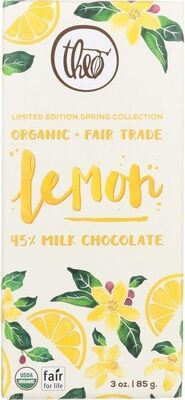 Theo, 45% Milk Chocolate, Lemon, Lemon