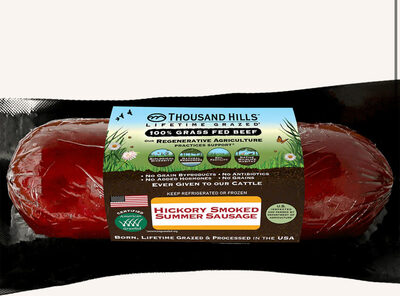 Hickory Smoked 100% Grass Fed Beef Summer Sausage, Hickory Smoked