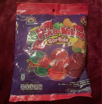 Watermelon, Mango, Green Apple Flavor With Chili Filled Pika-Nikas Acidulated Hard Candy, Watermelon, Mango, Green Apple With Chili
