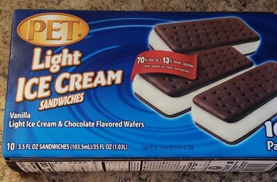 Vanilla Light Ice Cream & Chocolate Flavored Wafers Sandwiches, Vanilla Light