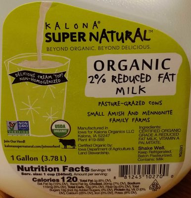 Organic Cream-Top 2% Reduced Fat Milk