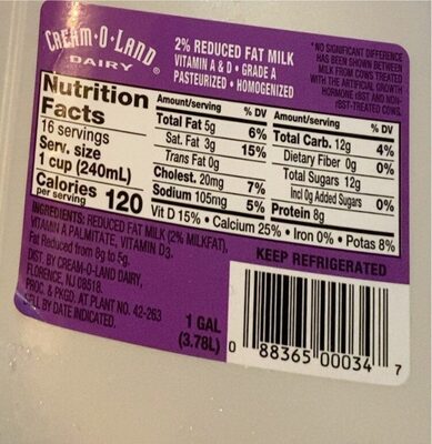 2% Reduced Fat Milk