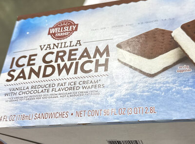 Vanilla Reduced Fat Ice Cream With Chocolate Flavored Wafers Sandwiches, Vanilla