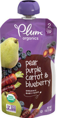 Plum Organics Stage 2 Organic Pear, Prpl Crrt & Bluberry 4oz Pch