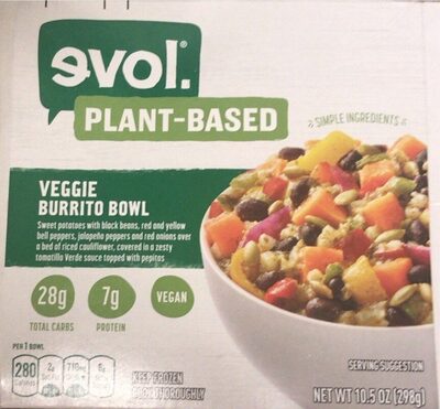 Veggie Plant-Based Sweet Potatoes With Black Beans, Red And Yellow Bell Peppers, Jalapeno Peppers And Red Onions Over A Bed Of Riced Cauliflower, Covered In A Zesty Tomatillo Verde Sauce Topped With Pepitas Burrito Bowl, Veggie
