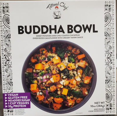 Buddha Sweet Potatoes And Chili Coated Chickpeas Over Riced Cauliflower With Creamy Tahini Sauce Bowl, Buddha