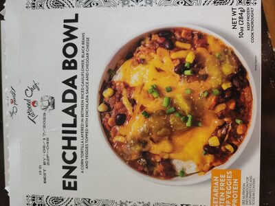Enchilada A Corn Tortilla Layered In Between Riced Cauliflower, Black Beans And Veggies Topped With Enchilada Sauce And Cheddar Cheese Bowl, Enchilada