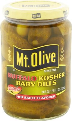 Hot Sauce Flavored Buffalo Kosher Baby Dills, Hot Sauce