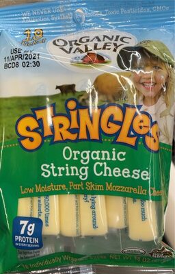 Mozzarella Low Moisture, Part Skim Organic String Cheese, Mozzarella