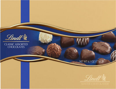 Classic Assorted Chocolates, Milk Pecan Caramel Cluster, Milk Chocolate Truffle, Dark Chocolate Raspberry Gem, White Chocolate Truffle, Extra Dark Chocolate Truffle, Milk Chocolate Heart, Dark Chocolate Heart