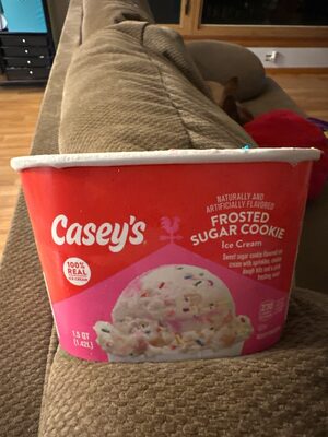 Frosted Sweer Sugar Cookie Flavoured Ice Cream With Sprinkles, Cookie Dough Bits And A Pink Frosting Swirl, Frosted Sweet Sugar Cookie