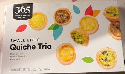 Quiche Trio Small Bites, Three Cheese, Spinach Florentine, Mushroom