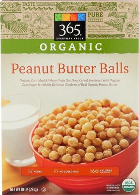Peanut Butter Organic Corn & Whole Grain Oat Cereal With Real Organic Peanut Butter & Sweetened With Organic Cane Sugar Balls, Peanut Butter