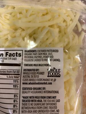 Mozzarella Organic Low-Moisture Part-Skim Mozzarella Cheese Shreds, Mozzarella
