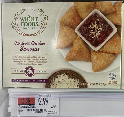 Tandoori Chicken Samosas Petite Wheat Flour Pastries Filled With Savory Chicken And Onion- That Have Been Slow-Roasted In A Fragrant Blend Of Garlic And Southeast Asian Spices And Mixed With A Tangy Lemon Yogurt, Tandoori Chicken