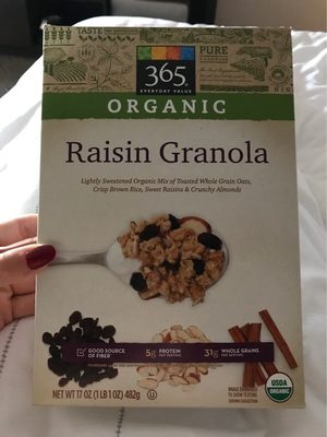 Raisin Sweetened Organic Mix Of Toasted Whole Grain Oats, Crisp Brown Rice, Sweet Raisins & Crunchy Almonds Granola, Raisin