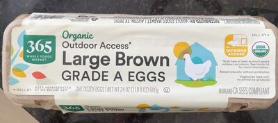Organic Outdoor Access Grade A Large Brown Eggs