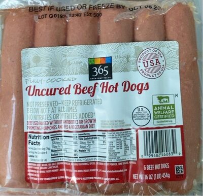 Uncured Beef Hot Dogs, Uncured Beef