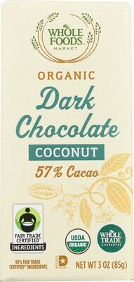 57% Cacao Organic Dark Chocolate With Coconut, Coconut