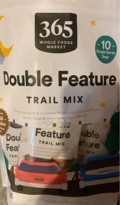 Double Feature Crunchy Almonds & Cashews Mixed With Chocolate Peanut Butter Cups & Sweetened Sour Cherries Trail Mix, Double Feature