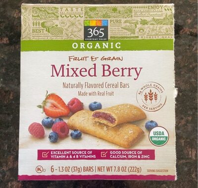 Mixed Berry Flavored Organic Fruit & Grain Bars, Mixed Berry