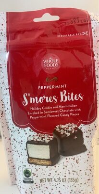 Peppermint Holiday Cookie And Marshmallow Enrobed In Semisweet Chocolate With Peppermint Flavored Candy Pieces S'Mores Bites, Peppermint