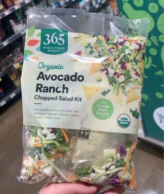 Organic Avocado Ranch With Cauliflower, Broccoli Stalk, Red And Green Cabbage, Chicory, Carrot, Kale And Tortilla Chips Chopped Salad Kit, Dressing, Avocado Ranch