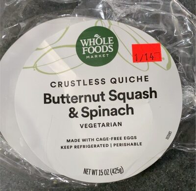 Butternut Squash & Spinach Crustless Quiche, Butternut Squash & Spinach