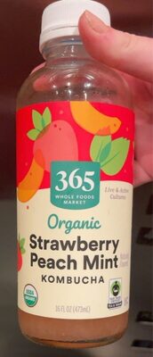 Strawberry Peach Mint Flavored Organic Kombucha, Strawberry Peach Mint