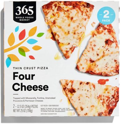 Four Cheese Topped With Mozzarella, Fontina, Unsmoked Provolone & Parmesan Cheeses Thin Crust Pizza, Four Cheese